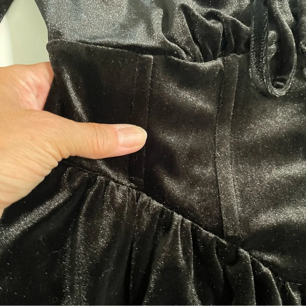 Black Velvet Bustier Babydoll Dress Regency Square Neck Blu Pepper Medium